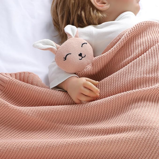 LAWKUL Bunny Lovey Baby Blanket Soft Plush Security Blanket Knit Snuggle Comfort for Newborns Toddlers Boy Girl Pink 40x30in