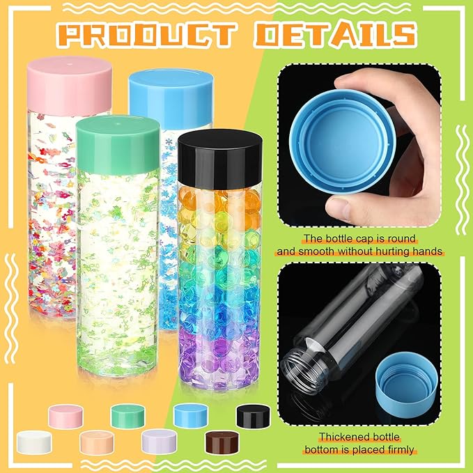 Hoolerry 16 Pcs Empty Plastic Sensory Bottles with Lids Reusable Clear Plastic Sensory Water Bottles for DIY Crafts Classroom Handmade Party Decoration(Multi Colors,13.5 oz)