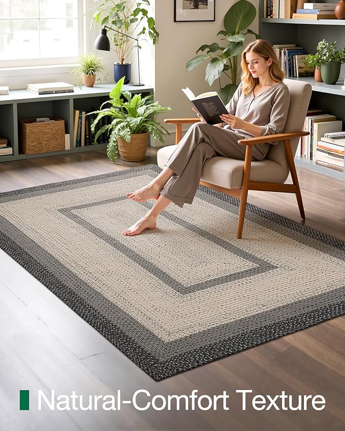 LUMI Area Rug 6x9 for Living Room, Natural Handwoven Rugs Non Slip, Farmhouse Braided Carpets No Shedding for High Traffic, Dining Room, Indoor, Outdoor, Patio