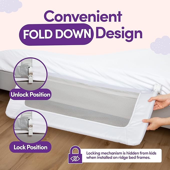 ComfyBumpy 2-Pack Bed Rail for Toddlers 35.5" L x 19.5" H | Toddler Bed Rails for Twin, Full & Toddler Mattress Size | Swing Down Rail Guard | Mattress Side Rail for Kids | White
