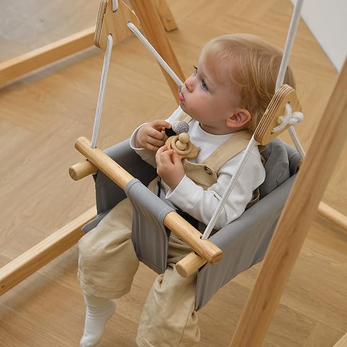 Avenlur Spruce Baby and Toddler Foldable Swing Set with Stand - Premium Montessori, Waldorf Style Self-Standing Indoor Swingset for Children 6m to 3 Yrs - Perfect for Home, Child Day Care, & Preschool