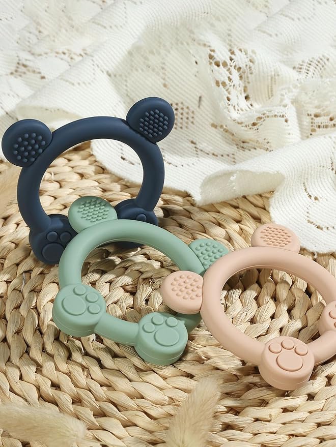 PandaEar 3 Pack Silicone Teething Toys - Baby Teething Rings, BPA Free Teether for 0-12 Months, Soothing Sore Gums