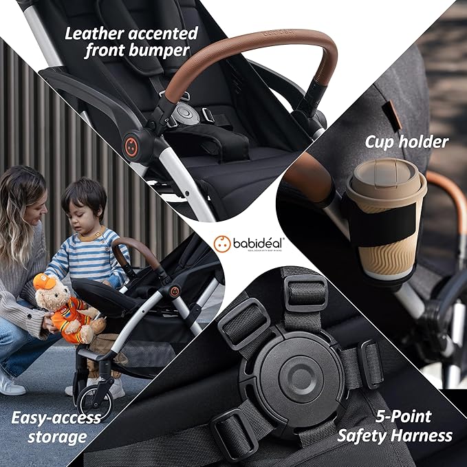 Lightweight Travel Stroller for Baby, Self-Folding Toddler Stroller with Large Canopy, Full-Reclining Seat, Cup Holder Included - Newborn to 50lbs.