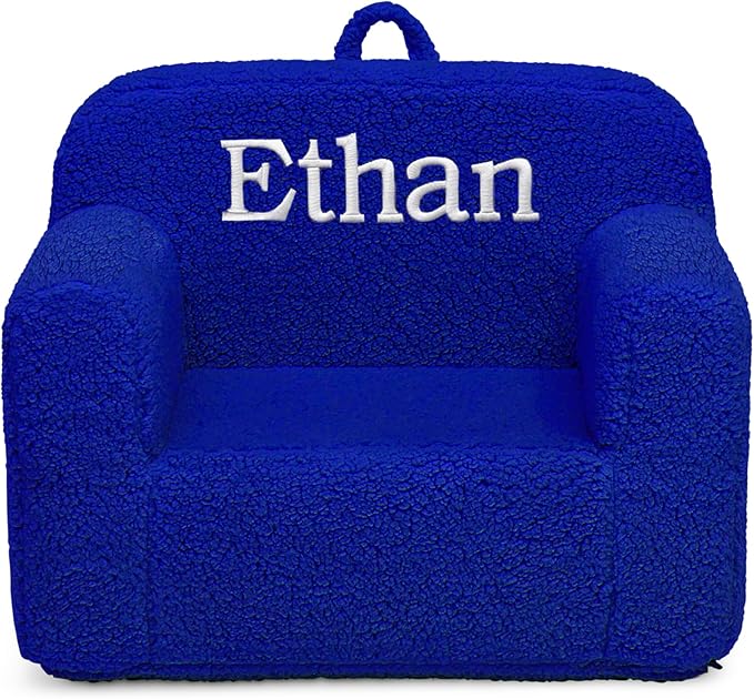 Delta Children Personalized Sherpa Cozee Chair - Customize with Name – Foam Kids Chair for Ages 18 Months and Up, Royal Blue