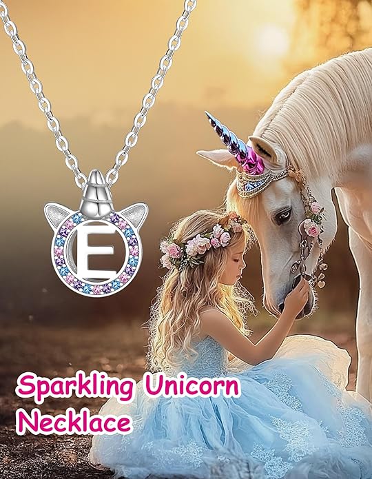 Unicorn Necklace for Girls, Initial Necklaces for Little Girls Kids Children, Hypoallergenic 925 Sterling Silver Kids Jewelry Colorful CZ Unicorn Gifts for Birthday Kindergarten Graduation Wedding