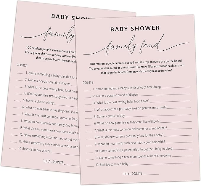 Baby Shower Family Feud Game - Pack of 30 Game Cards 1 Answer Key, Baby Shower Game for Boy & Girl, Gender Neutral Baby Shower Decorations, Baby Feud Game Supplies-07A-Indipink