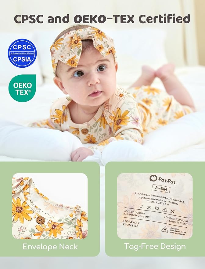 PATPAT Baby Sleeper Gown with Bamboo Viscose for Newborn Girls Boys, Knotted Nightgown with Mittens for Infant Home Coming