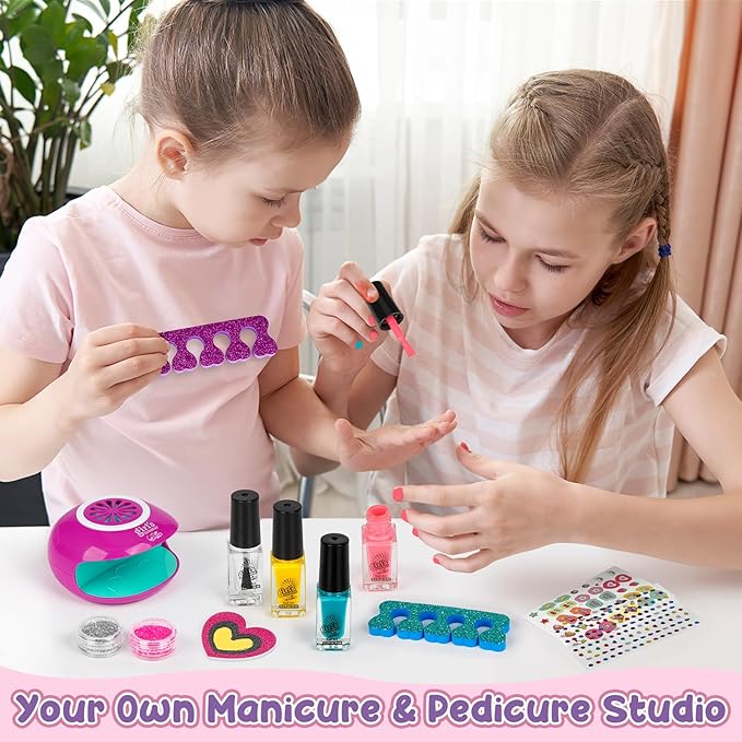 Kids Foot Spa & Nail Kit - Kids Spa Day Kit for Girls with Mask Foot Bath and Nail Dryer - Manicures Pedicure Toy Kit Nail Art Salon Girl Stuff - Christmas Birthday Gifts for 6 7 8 9 10-12 Year Old