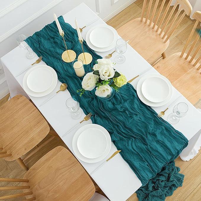 12Pack Teal Cheesecloth Table Runner 35 x 120 inch Cheese Cloth Table Runner 10FT Boho Table Runners Rustic Gauze Table Runners for Party Wedding Birthday Dining Bridal Shower Baby Shower Decor