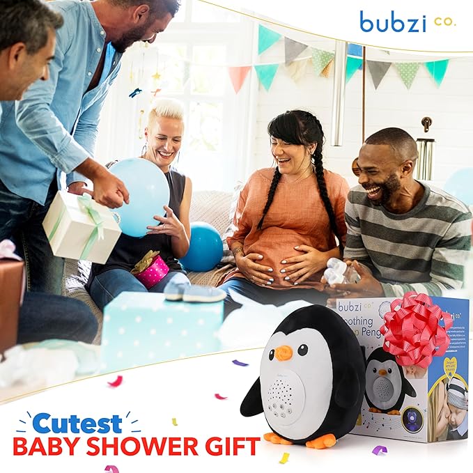 Bubzi Co Portable Penguin Baby Soother & Night Light Projector, Comforting Electronic Infant Toddler Sleep Aid with White Noise