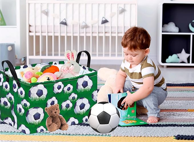 Rectangle Football Pattern Kids Gift Storage Basket Shelf Storage Basket Organizer Box Clothes Laundry Hamper Toys Nursery Basket Baby Laundry Basket with Handles
