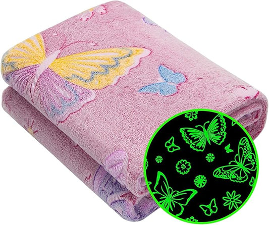 Glow in The Dark Blanket for Kids Girls, Fuzzy Cozy Warm Soft Throw Blanket for Couch Bed Sofa, Girl Toys Butterfly Blankets for Teens Grandkids Unique Birthday Gifts 60"×80"