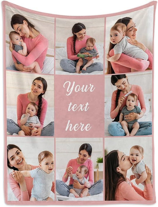 Custom Photo Blanket with Picture, Personalized for Mom, Dad, Kids, Baby, Wife, Husband, Girlfriend, Boyfriend