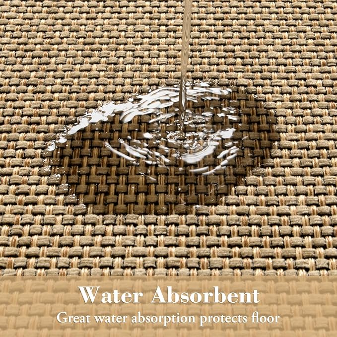 Wonnitar Washable Door Mat Indoor Entrance, 2x3 Braided Rugs Rubber Backed Kitchen Mats for Floor, Woven Neutral Rug Absorbent Non Slip Bathroom Rugs Floor Carpet for Front Door Kitchen(Beige,2'x3')