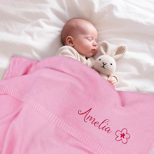 Personalized Baby Blanket with Embroidered Name, Custom Baby Blanket for Boys Girls, 30x40in Customized Baby Receiving Blankets, Personalized Christmas Birthday Boys Girls Newborn Gifts (Pink)