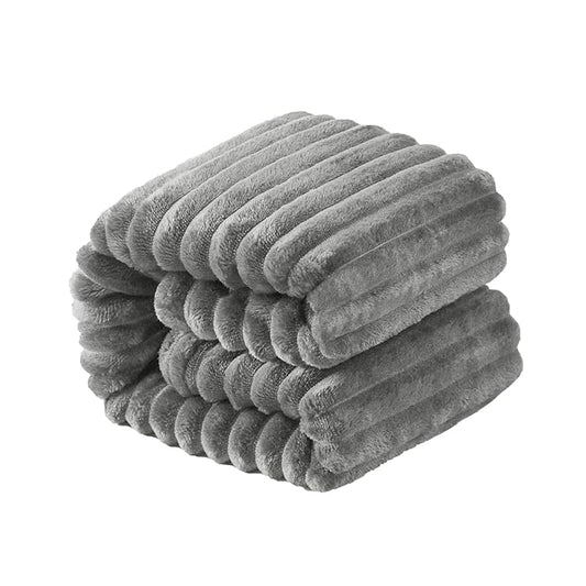 NTBAY Plush Flannel Oversized Baby Blanket, 50X60 Inches Soft and Warm Toddler Blanket with Striped Texture Nursery Bed Blanket for Stroller, Crib, Travel, Baby Gift, 50"x60", Grey