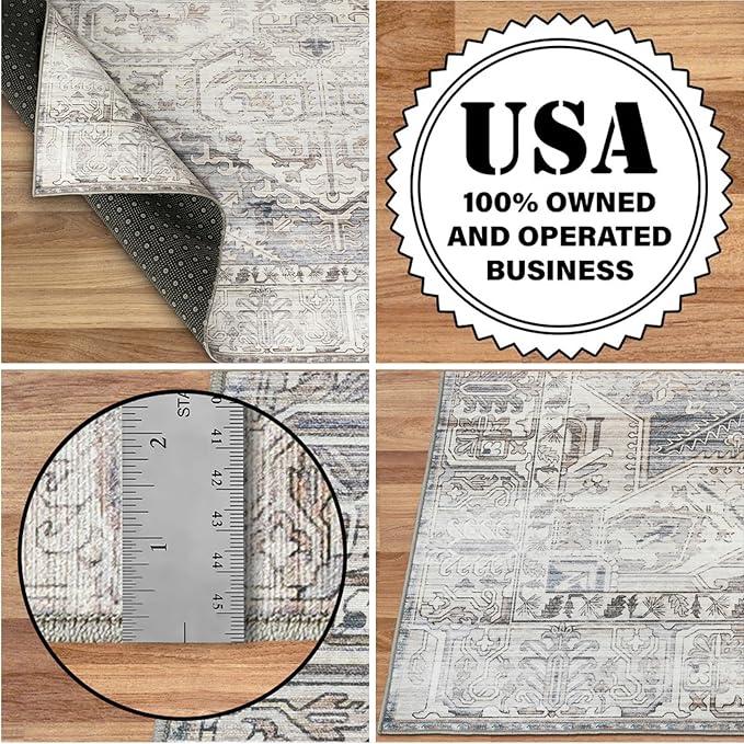 ReaLife Rugs Machine Washable Area Rug - Living Room Bedroom Bathroom Kitchen Entryway Office - Padded Low Pile Stain Resistant Premium - Boho Farmhouse Vintage - Lia - Ivory Beige Gray 2'6" x 8'