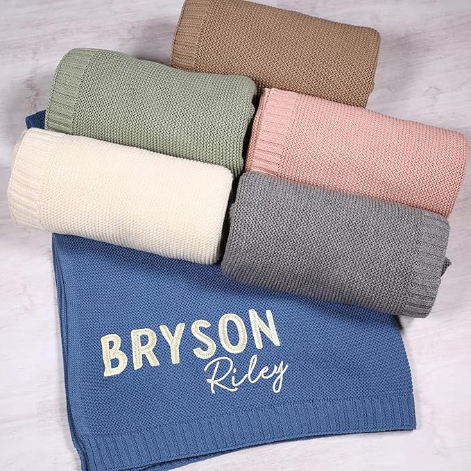 Personalized Name Baby Blanket, Embroidered Name Baby Blanket, Soft Breathable Cotton Knit Blankets, Newborn Babys Gift, New Mom Gifts, Newborn Babys Girl & Boy Gift, Birthday Shower Gifts 3