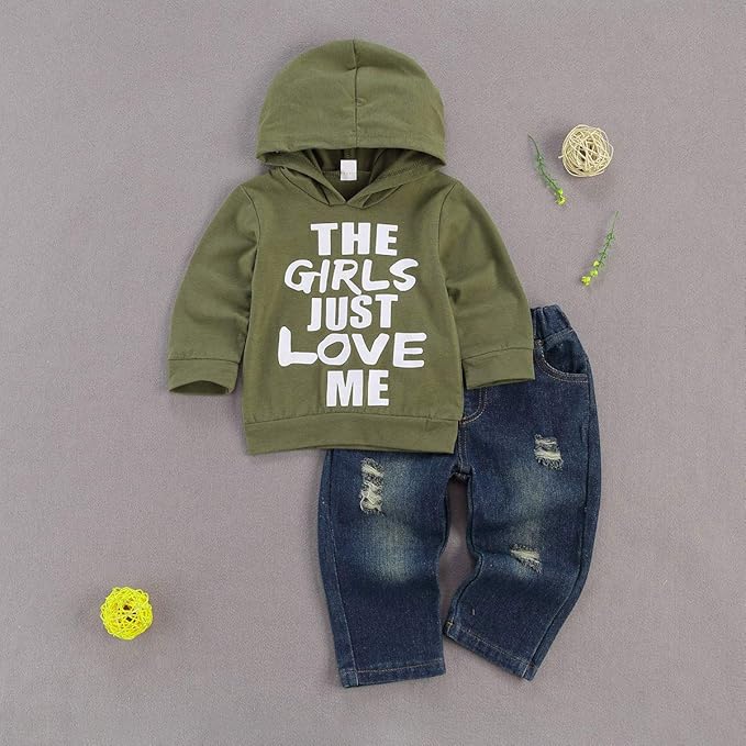 fhutpw Toddler Baby Boy Outfits Hoodie Sweatshirts & Jeans Clothes Set Fall Winter 6 9 12 18 24 Months