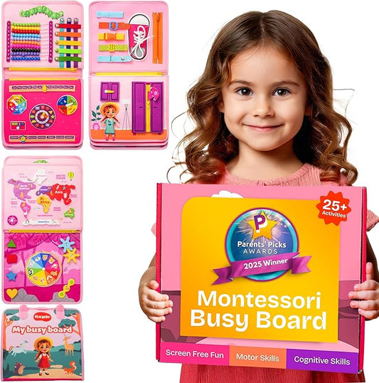 Toddler Busy Board Montessori Toys for Toddlers 1-3 Year Old Educational Activity Book Board Sensory Travel Toys Ages 2-4 Preschool Learning Fine Motor Skills Toy Quiet Book Gift for Kids
