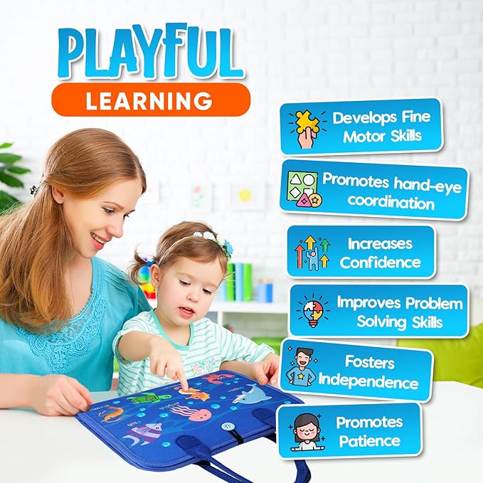 Busy Board Montessori Toy for 1 2 3 4 Year Old Toddler Boys & Girls - Sensory Board with Preschool Educational Activities for Learning Fine Motor Skills - Travel Toys for Airplane and Car