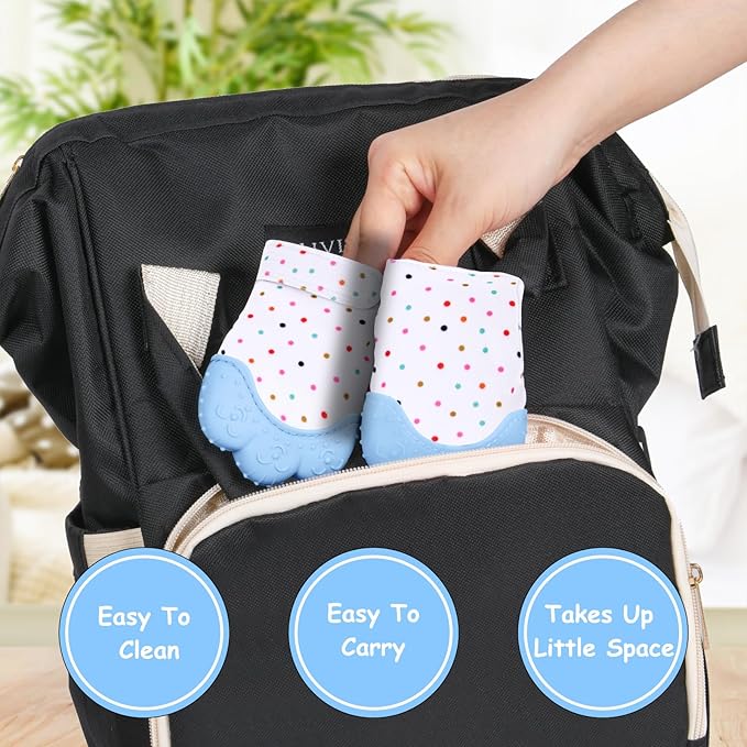 2Pack Silicone Teething Mitt, Soothing Infant Teething Mitten Pain Relief, Prevent Scratches Glove, Safe Silicone Teething Toys for 0-12 Months Blue