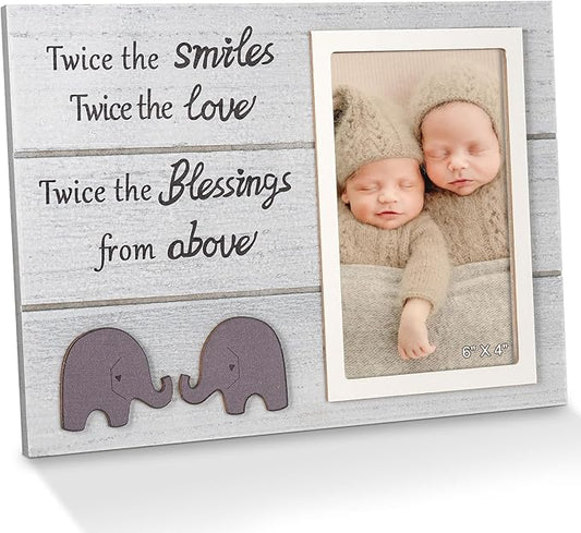 Twins Picture Frame, Pregnancy Announcement, Boy Girl Wood Photo Frame, Baby Keepsake Gifts for New Parents, Unique Shower Gifts, Nursery Decor, 4x6 Photo (White)