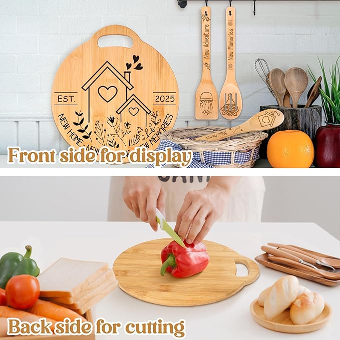 House Warming Gifts New Home, Engraved Bamboo Cutting Board Set, Perfect Housewarming Gifts, New Home Ideas Gifts for Women Men Homeowner, New Home New Adventure New Memories 2025