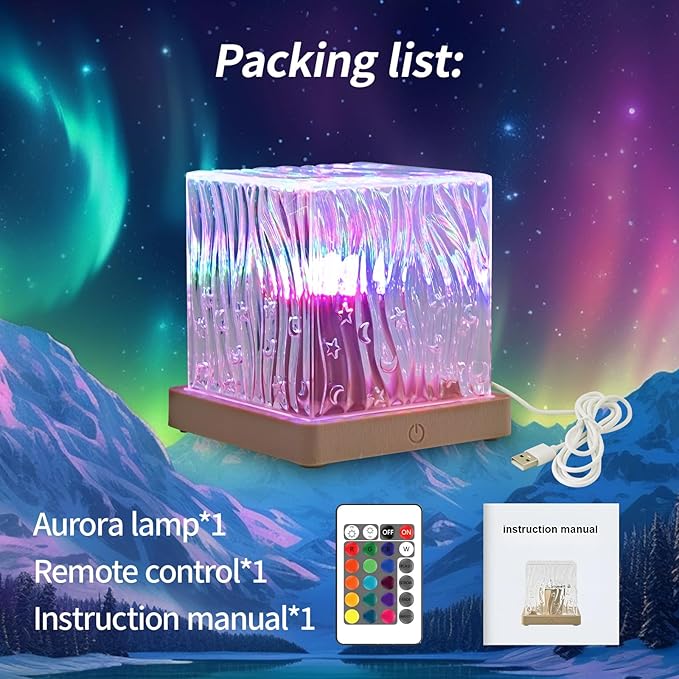 PWWJ Northern Lights Projector: 16 Color Gradual Changing Luminor Cube Lamp, This Crystal lamp Serves as Both Ocean Wave Projector and Galaxy Grojector, Making it Perfect for Bedroom and Party Decor