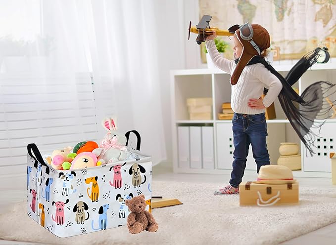 Rectangle Cute Dog Pattern Gift Laundry Basket for Girls and Boys, Baby Storage Basket for Dirty Cloth, Toys Nursery, Kids Clothes Gift Storage Bin with Handles