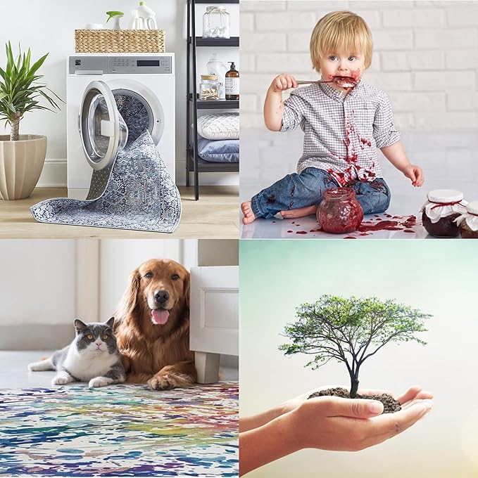 ReaLife Rugs Machine Washable Area Rug - Living Room Bedroom Bathroom Kitchen Entryway Office - Padded Low Pile Stain Resistant Premium - Boho Farmhouse Vintage - Paz - Beige Gray Ivory 7'6" x 9'6"