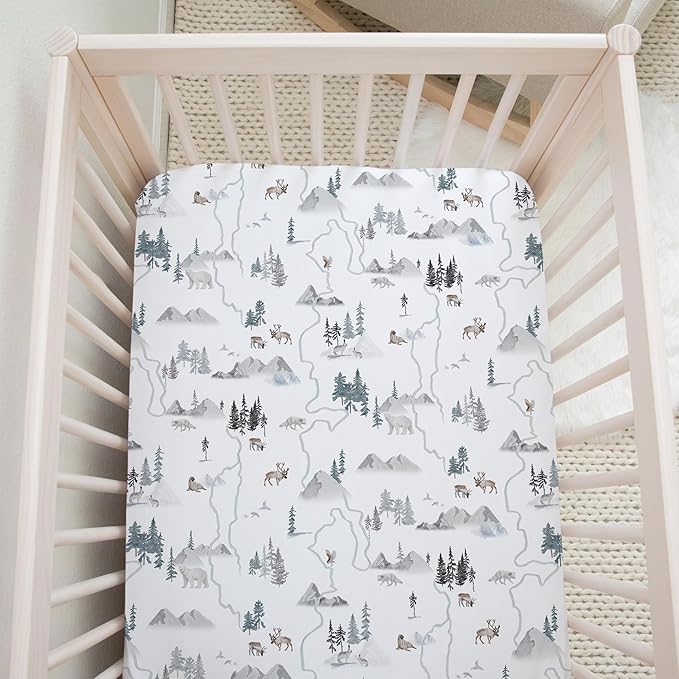 Crib Sheets Neutral - Fitted Baby Crib Sheets Bed for Girl Boy - 2 Pack Standard & Toddler Mattress - Buttery Soft Organic Cotton Blend (Arctic Journey)