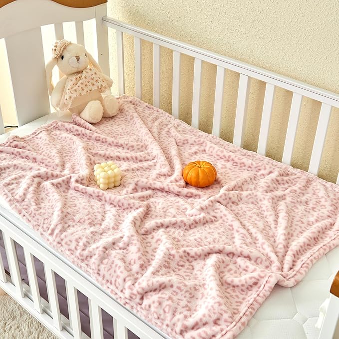 Yurhap Leopard Print Baby Blanket Fleece Baby Blankets for Girls, Ultra Soft Cozy Fluffy Infant Toddler Newborn Receiving Blankets for Crib Stroller, 30"x40", Light Pink