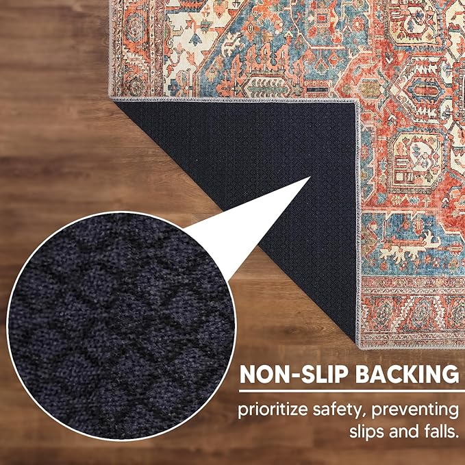 Keen Home Design 10x14 Rug - Machine Washable Area Rug with Non-Slip Backing, Ideal for Living Room, Dining Room, Bedroom - Vintage, Easy Clean, Durable, Low Pile Rug - (9'7" x 14')