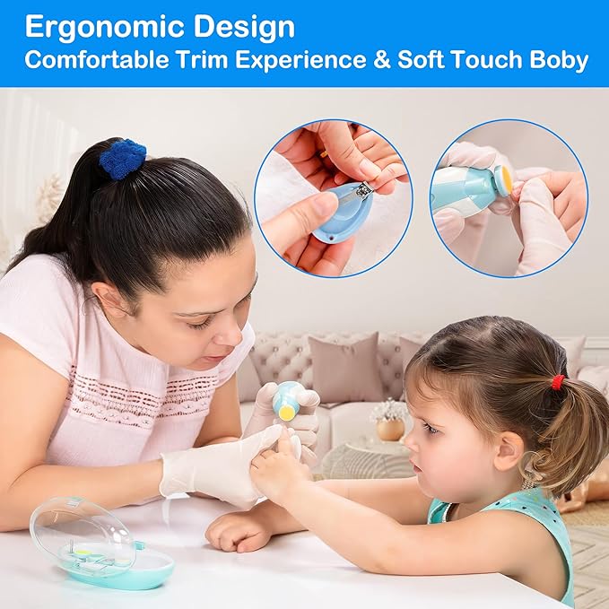 OTTOLIVES Baby Nail Trimmer Electric Newborn Toddler, Safe Baby Nail Clippers Set with Light and 6 Replacement Heads, Baby Nail File Trim Polish Toes Fingernails Care Infant Essentials (Blue)