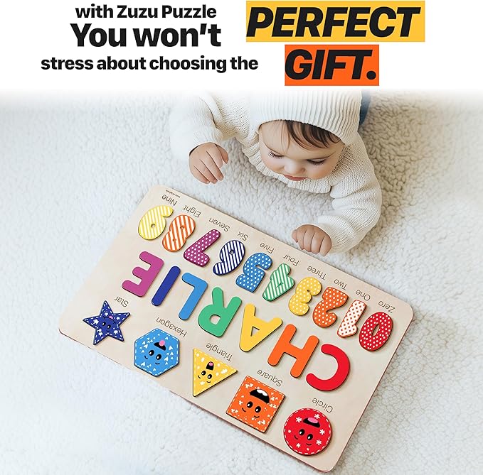 Personalized Name Puzzle for Babies and Kids - Zuzu Puzzle Wooden Toy, Educational Toddler Gift, Baby Shower or Newborn Gift (0-36 Months)-TSCA,CPC Certified