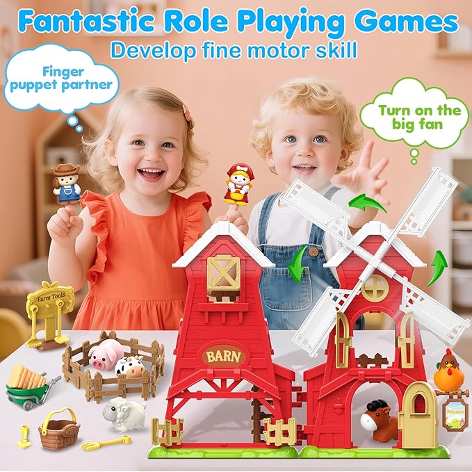 Toddler Toys for 1 2 3 Year Old Boys Girls, Big Red Windmill Barn Farm Animals Toy, Montessori Learning Toys for Toddlers 1-3, Ideal Birthday for Boy Girl Kids, Baby Toy 12-18 Months