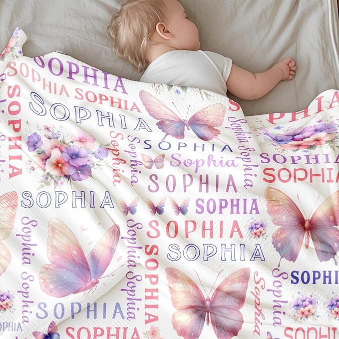 Ship Next Day, Personalized Baby Blanket for Boys Girls - Printed in USA, Custom Baby Blanket with Name Super Soft Plush Flannel, Easter Christmas Brithday Gifts for Baby Shower Kids Toddlers Newborn