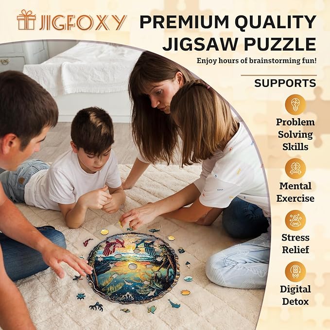 Jigfoxy Wooden Puzzle for Adults,Sunset Beach Wooden Jigsaw Puzzles for Adults, Unique Animal Shape Wood Cut Puzzles for Family Friend Puzzle Lovers(M-11.4 * 11.3in-200pcs)