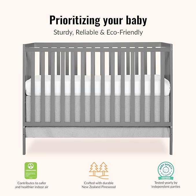 Dream On Me Synergy 5-In-1 Convertible Crib In Steel Grey, Greenguard Gold Certified