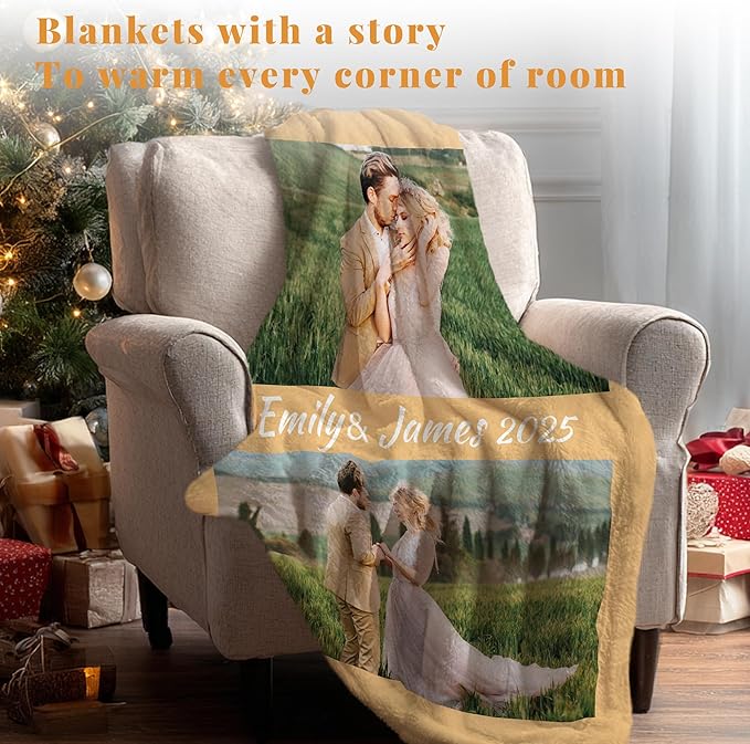 Custom Personalized 9 Photo Collage Blanket Thow Gifts with Text, Customized Pictures Blankets Gift for Christmas Birthday Thanksgiving Adults Kids Dad Mom Girlfriend Boyfriend (2 Grid Text)
