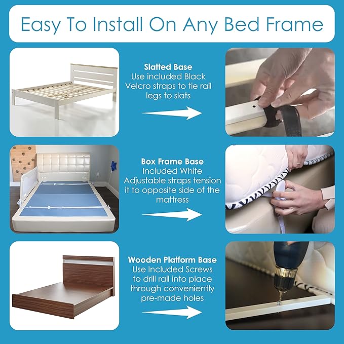 Bed Rail for Toddlers & Infants – Universal Toddler Bed Rails for Twin, Full Size, Queen &King Beds with Thick Mattresses & Recessed beds - White 59W*23.5H (Pack of 1)