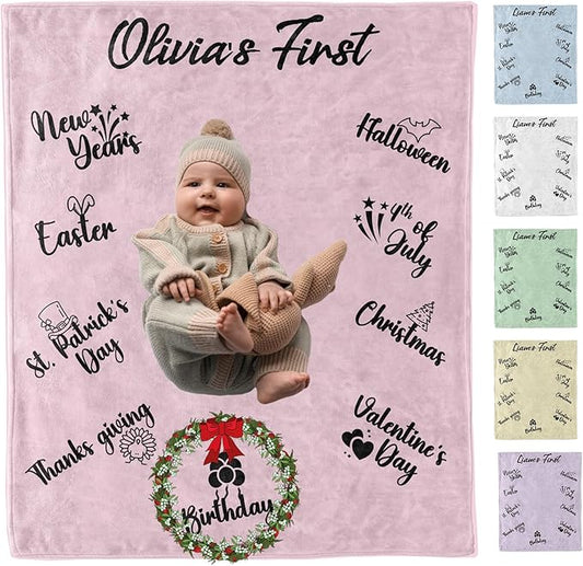 Personalized Baby Blanket for Boys and Girls, Customized Baby Milestone Blankets, Custom Toddler Name Blanket Gifts for Birthday, Christmas, Easter, Kids Photo Props