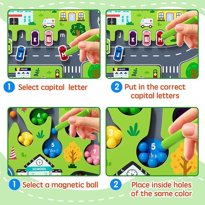 2 in 1 Magnetic Color and Number Maze Magnet Alphabet Counting Double Sided Board Wood Puzzle Fine Motor Skills Montessori Preschool Toys Gifts for Boys and Girls 3-5 Age