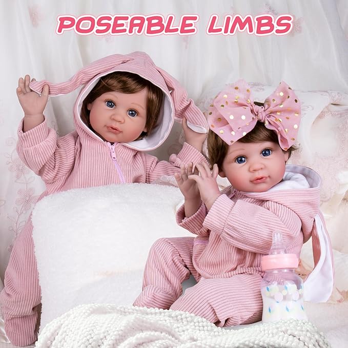 Aori Reborn Baby Doll Realistic Girl - Lifelike 22-Inch Newborn Dolls with Poseable Limbs and Feeding Kit, Great Gift Set for Kids 3+