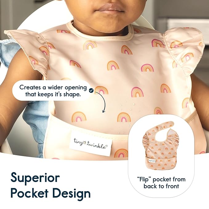 Tiny Twinkle Mess Proof Baby Bibs for Eating - Waterproof, Wipeable Bibs - Toddler Bibs - Travel Friendly - PFAS, PVC, BPA, Phthalate Free - Baby Food Bibs(3 Pack,Boho