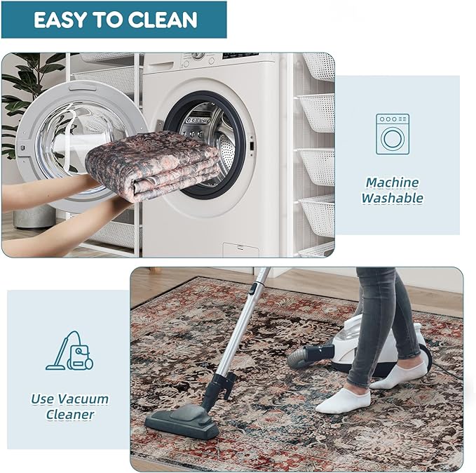 Dripex Washable Area Rug 6x9 Living Room Rug Stain & Water Resistant Foldable Thin Vintage Rugs Bedroom Rug Floor Carpet for Dining Room Kitchen Bathroom Farmhouse Office