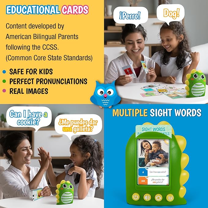 Spanish Flash Cards for Kids | Bilingual Talking Flashcards with Audio | English Learning Cards | Interactive Language Development Toy | Educational Flash Cards for Early Learning
