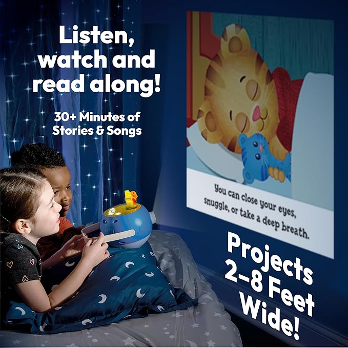 Kids Book Projector – 5 Daniel Tiger & 5 Classic Read-Aloud Stories, 10 Songs & Night Light & Soothing Dream Music | Children Ages 3+ Storytime Projector for Kids & Toddler | Toys, Owl & Daniel Tiger