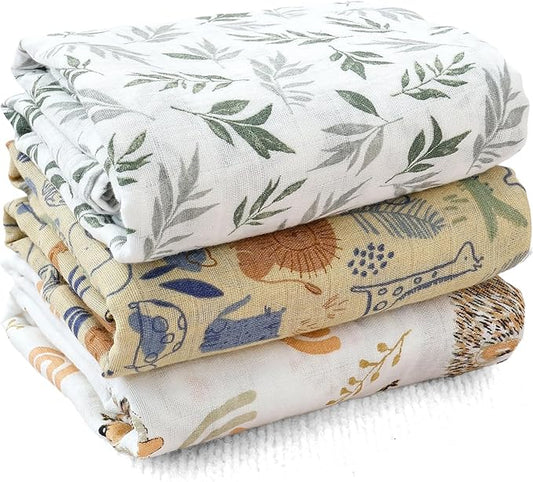 Muslin Swaddle Blankets for Baby Boys and Girls,3 Pack Breathable Soft Receiving Blanket,Large 43.3X 43.3 inches,Newborn Essentials Must Haves(Jungle)